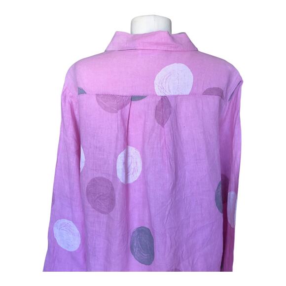 Marisima Shirt Dress Pink Polka Dot Long Sleeve Linen Blouse Women's One Size - Picture 8 of 10